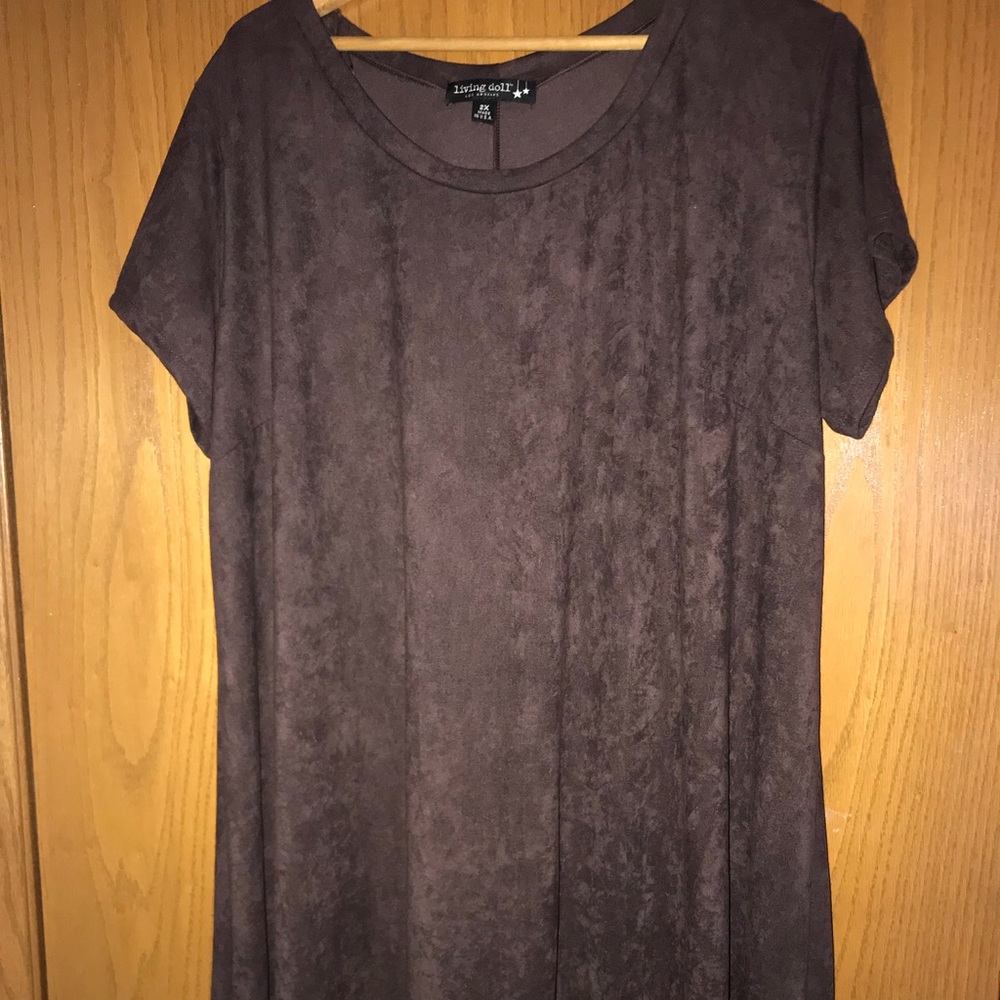 Brown Faux Suede Tshirt Dress